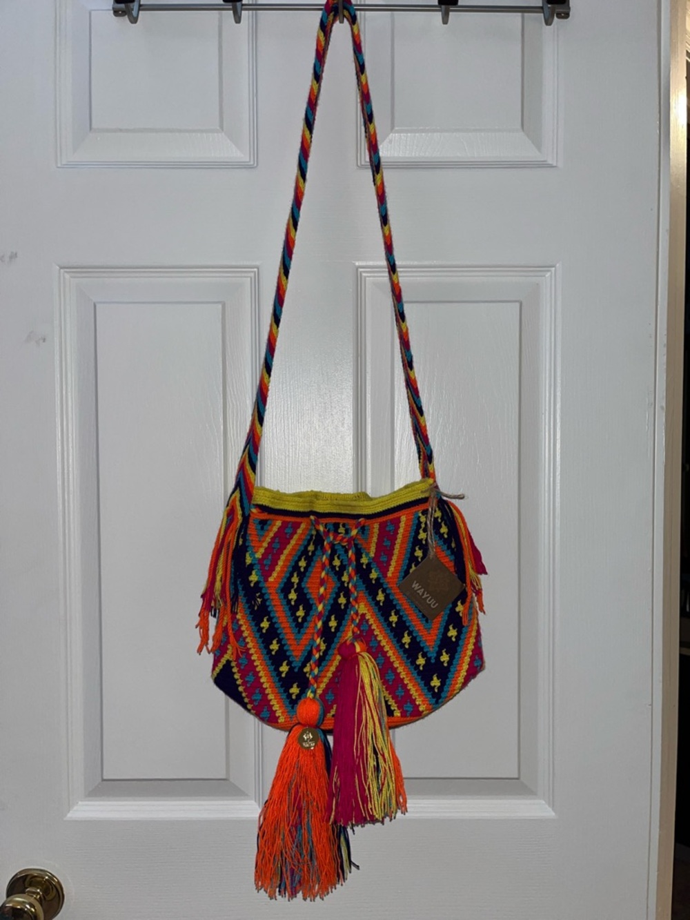 Wayuu Tribe Neon Multicolor Geometric Crochet Crossbody Bag - Picture 2 of 8